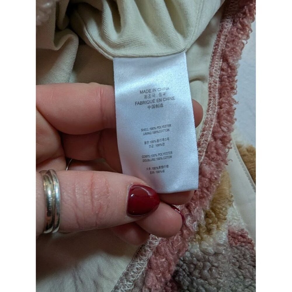 Hooey women's size small super cozy sherpa pull over pink tan white pockets - Picture 11 of 12